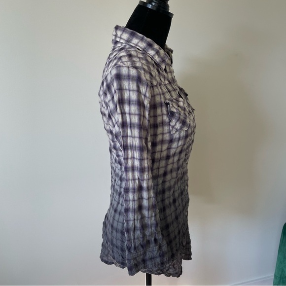 Elizabeth & James Purple Crinkle Plaid Ombré Button Down Corset Back Shirt EUC S - Picture 4 of 8